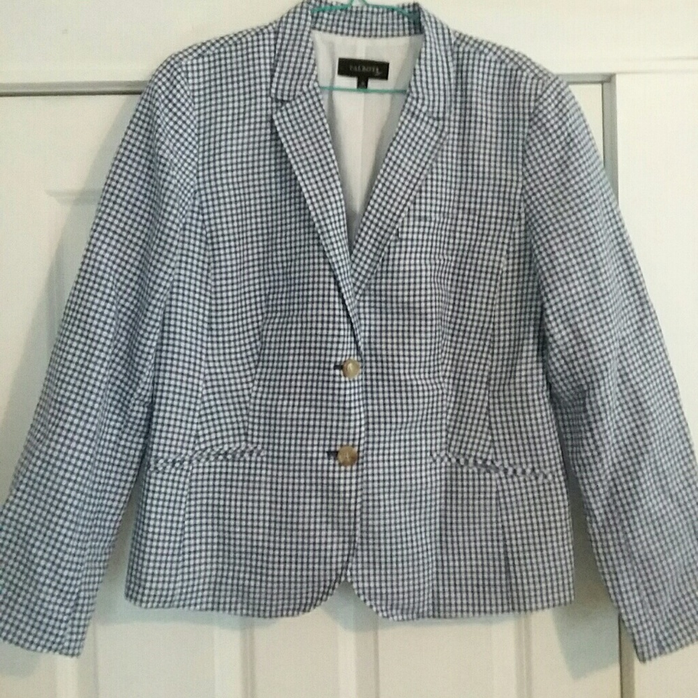 Blue and white gingham summer blazer